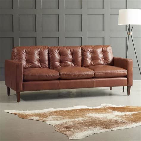 Paugh 85 Genuine Leather Square Arm Sofa In 2021 Brown Living Room