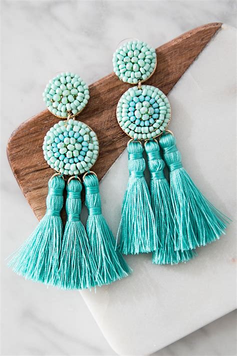 Play It By The Ear Tassel Earrings In Turquoise Handmade Beaded Jewelry