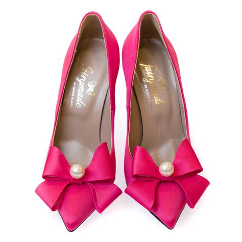 Pink Satin Bow Heels Fairymade Handcrafted By Myrto Kliafa