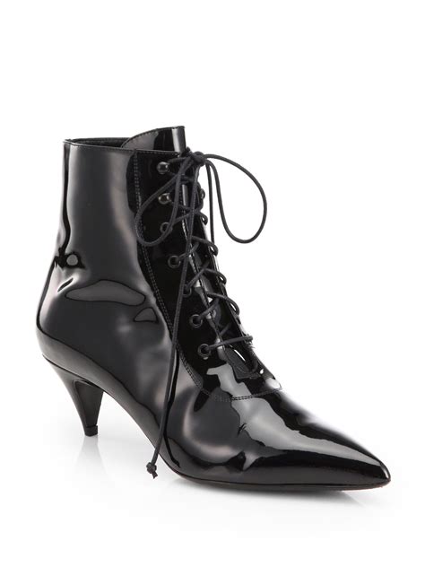 Lyst Saint Laurent Cat Patent Leather Laceup Ankle Boots In Black