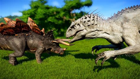 Indominus Rex Stegoceratops Breakout Fight Jurassic World