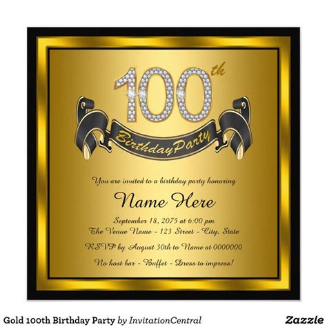 Gold 100th Birthday Party Invitation Zazzle 100th Birthday Party