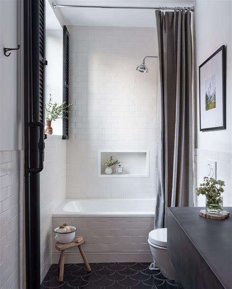 Black And White Small Bathroom With Gray Shower Curtain Hgtv