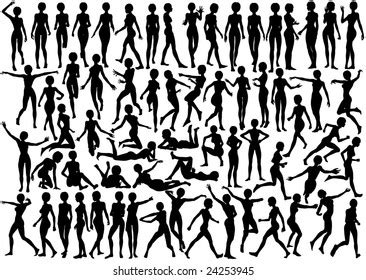 Set Of Vector Silhouettes Of A Naked Woman Stock Vector Illustration