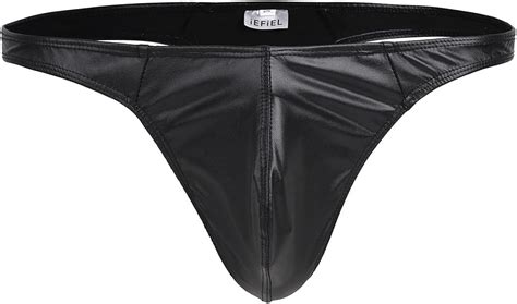 Iefiel Uni Slip Cuir Homme Sous V Tement Taille Basse String Tanga G String T Back Bikini