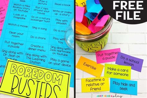 48 Boredom Busters For Young Children Free Printable Just Reed And Play