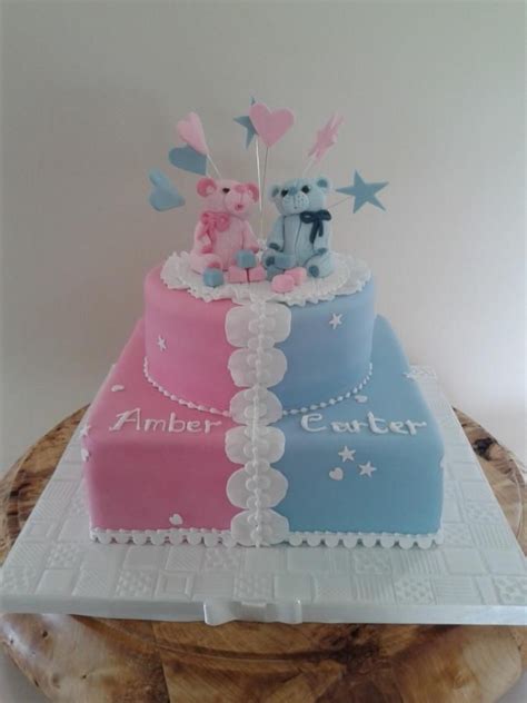 Christening Cake For Twins Twins Cake Twin Birthday Cakes Half
