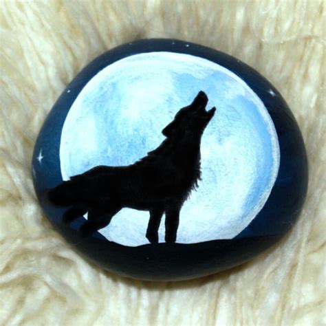 Painted Rocks Wolf Hand Painted Wolf Rock Howling Wolf Etsy Painted