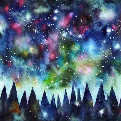 Starry Sky In A Night Forest With Galaxies And Stable Diffusion