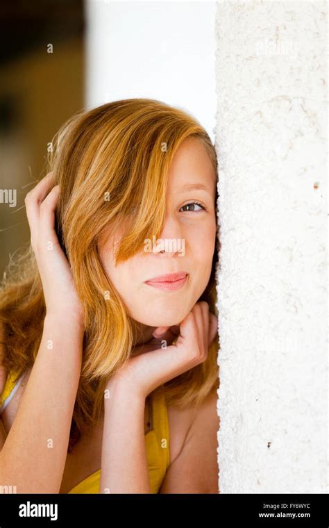 Blonde Teen Girl Portrait Outdoors Peek Peeking One Eye Covered Cover