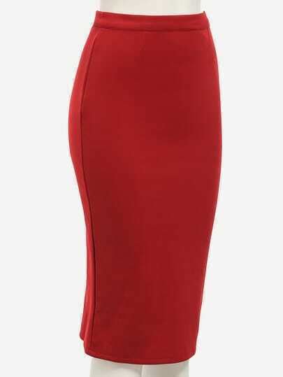 Red Zip Back Pencil Skirt Sheinsheinside