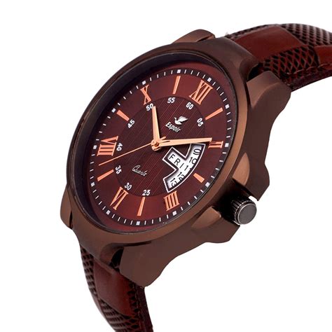 Buy Espoir Brown Round Dial Leather Strap Analog Quartz Watch For Men