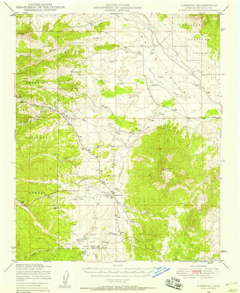 Simmins Arizona 1947 1958 Usgs Old Topo Map Reprint 15x15 Az Quad