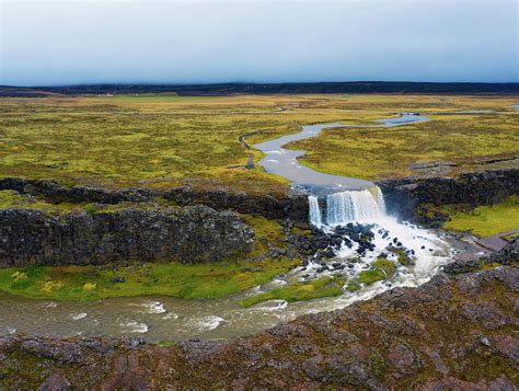 Aerial View Of The Oxarafoss Waterfalls In Iceland Photograph By