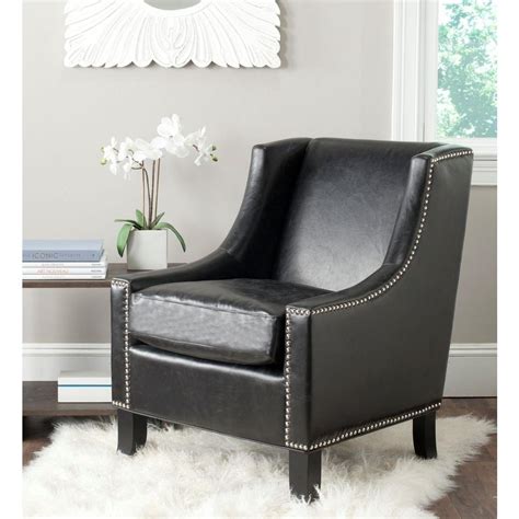 Safavieh Daniel Antique Black Leather Club Arm Chair Mcr4733a The