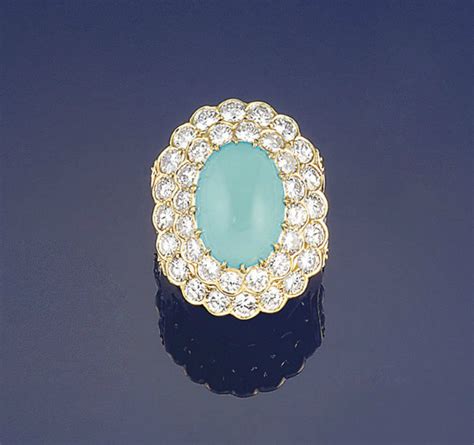 A Turquoise And Diamond Cluster Ring By Van Cleef And Arpels The Single