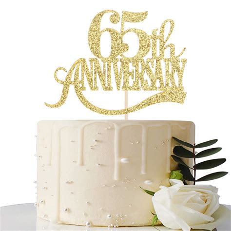Buy Gold Glitter 65th Anniversary Cake Topper For Happy 65th Wedding