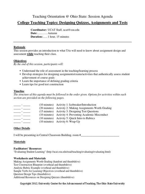 Designing Assignments Tests And Quizzes Pdf Rubric Academic