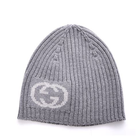 Gucci Wool Interlocking Gg Logo Beanie Hat Grey 240043