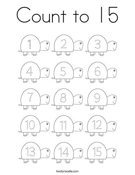 Count To 15 Coloring Page Twisty Noodle Numbers Preschool Math