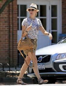 Spritely Naomi Watts Shows Off Her Toned Legs In Khaki Shirts And Spotted Shirt Combo Daily