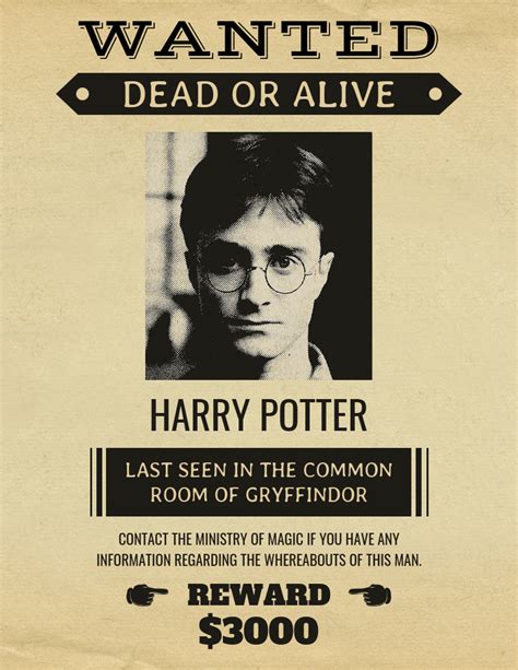 Vintage Harry Potter Wanted Poster Template Make A Classic Harry