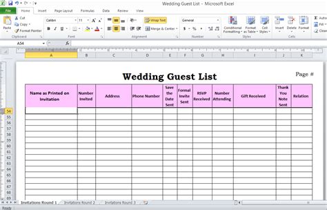 wedding guest list  excel