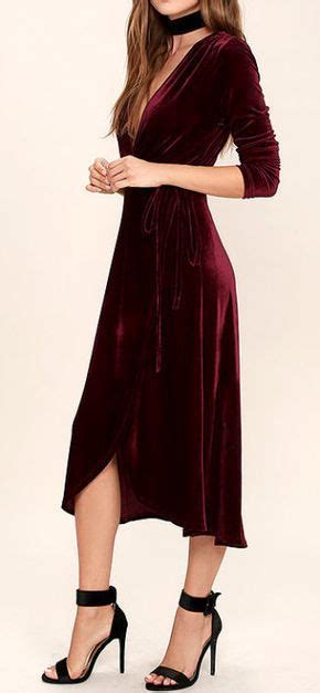 Enchant Me Burgundy Velvet Midi Wrap Dress Trendy Party Dresses