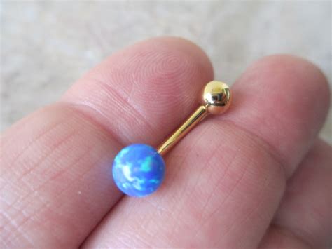 Gold Ip Blue Fire Opal Floating Belly Ring 14g 1 6mm Vch Etsy