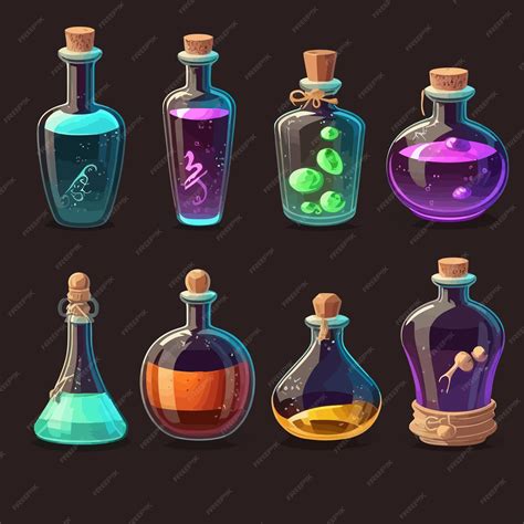 Premium Vector | Magic potion bottles glass jars with alchemy elixir or