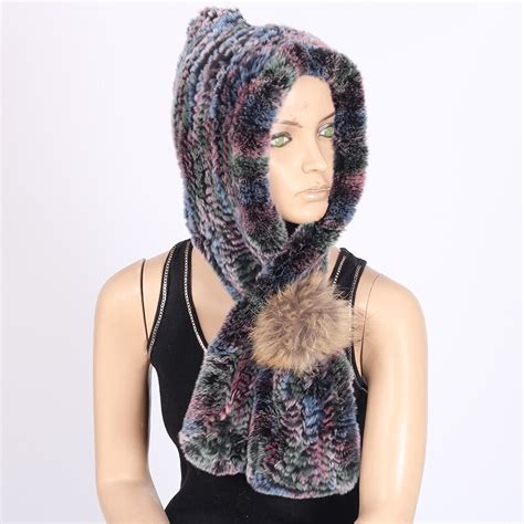 Rabbit Knitted Warm Fur Head Scarf Collar Hood Scarves