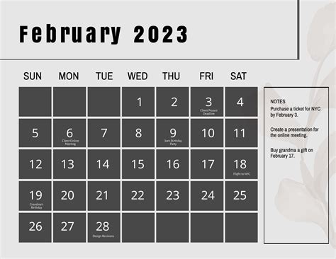 Floral February 2023 Calendar Template In Psd Illustrator Word