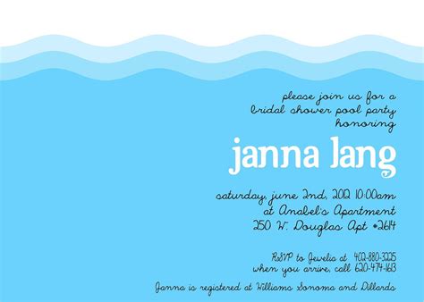 Pool Party Invitation 5 X 7 Printable Great For A Bridal Shower Or