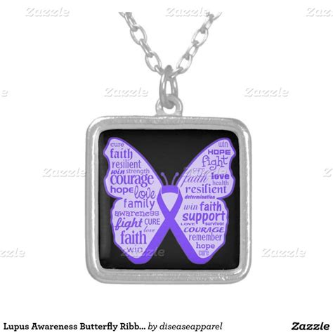 Lupus Awareness Butterfly Ribbon Silver Plated Necklace In