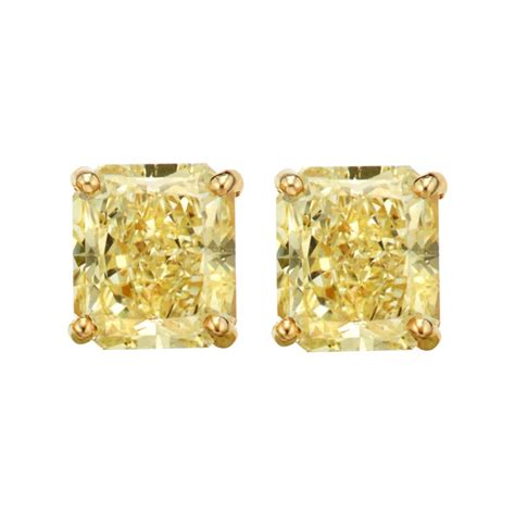 3 Carat Fancy Yellow Radiant Diamond 18 Carat White Gold Studs For Sale