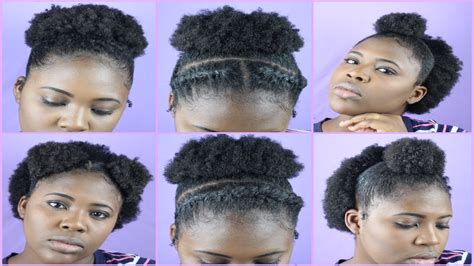 natural hairstyles tutorial quick and easy 4b 4c hair high puff twist half up half down buns