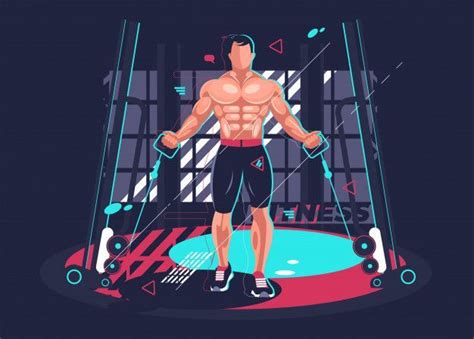 Fitness Mens Illustration Gym Fitness With Strong Man Vector