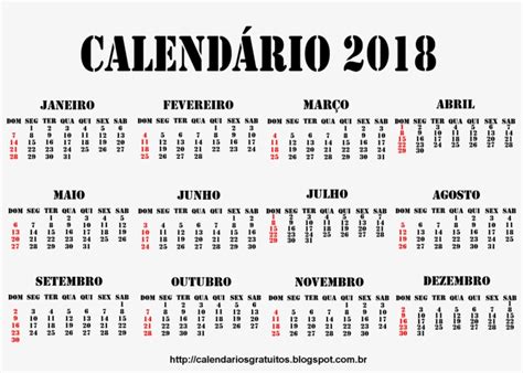 Baixar Calendario 2018 Portugues Calendario Brasil 2018 Png Free