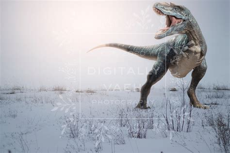 Winter Dinosaur With Snow Digital Background Magical Snowy Etsy