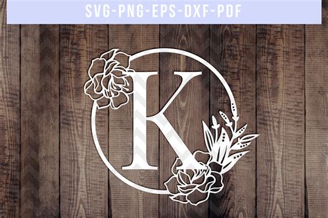 Monogram K Papercut Template Peony Floral Monogram Svg Pdf