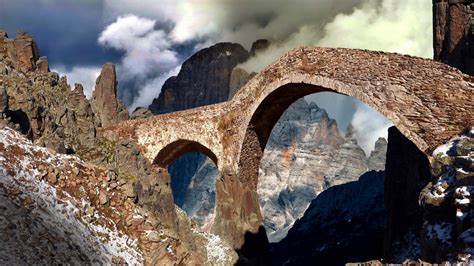 Bridge Between Rock Mountains Under Cloudy Sky 4k Hd Nature Wallpapers Hd Wallpapers Id 48181