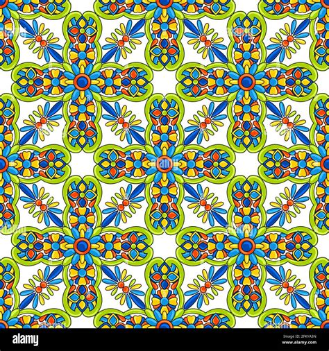 Mexican Talavera Ceramic Tile Seamless Pattern Decoration With