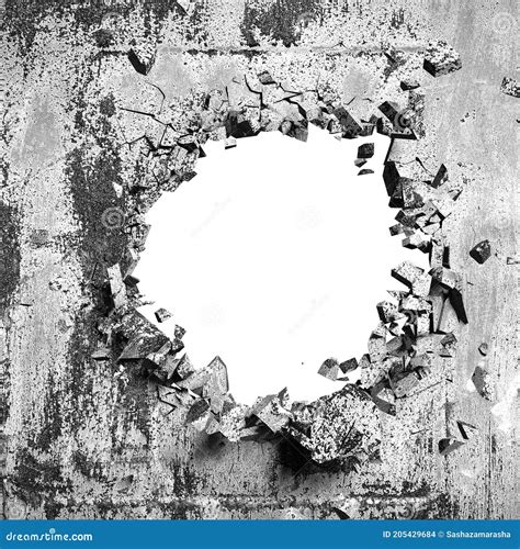 Explosion Broken Concrete Wall Bullet Hole Destruction Stock