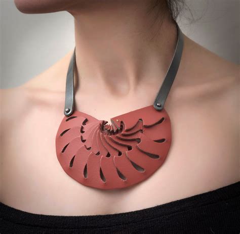 Unique Statement Leather Bib Necklace Nautilus Necklace Etsy