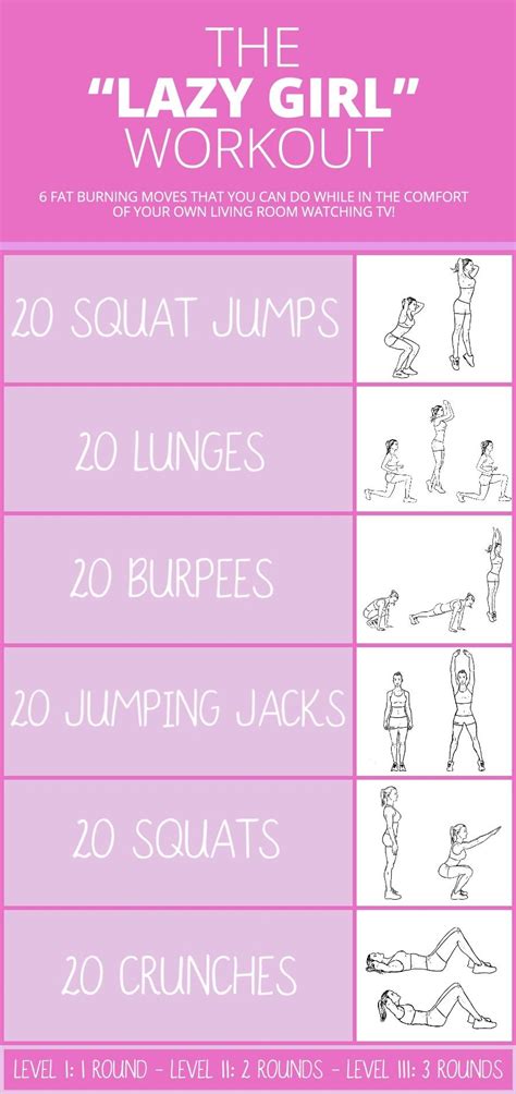 Lazy Girl Workout Infographic 6 Amazing Fat Burning Moves You Can Do Anywhere Lazy Girl