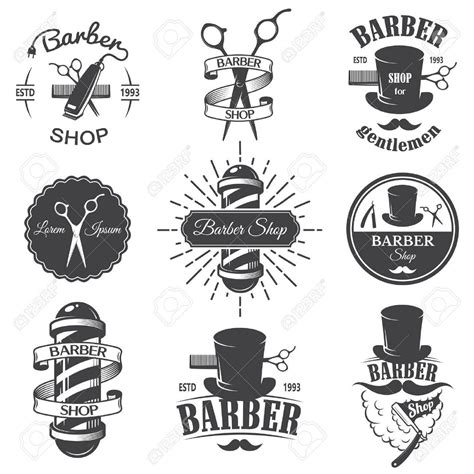 Set Of Vintage Barber Shop Emblems Label Badges And Designed Elements