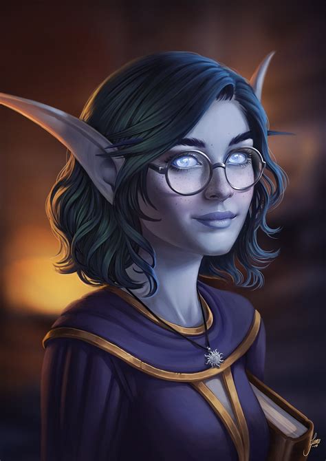 Night Elf Girl In Glasses Wow Female Character [artist June Jenssen] World Of Warcraft