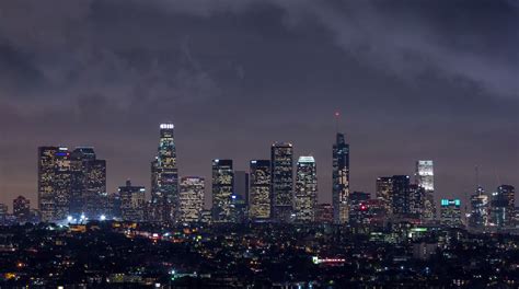 4k Downtown Los Angeles Skyline With Clouds Night Emerics Timelapse