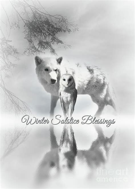 White Wolf And Owl Winter Solstice Blessings Photograph By Stephanie