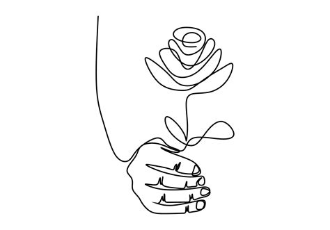 Continuous Line Drawing Of Hand Holding Beautiful Rose Flower